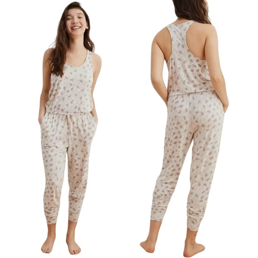 Aerie Leopard Camo Jogger Jumpsuit Size Small
